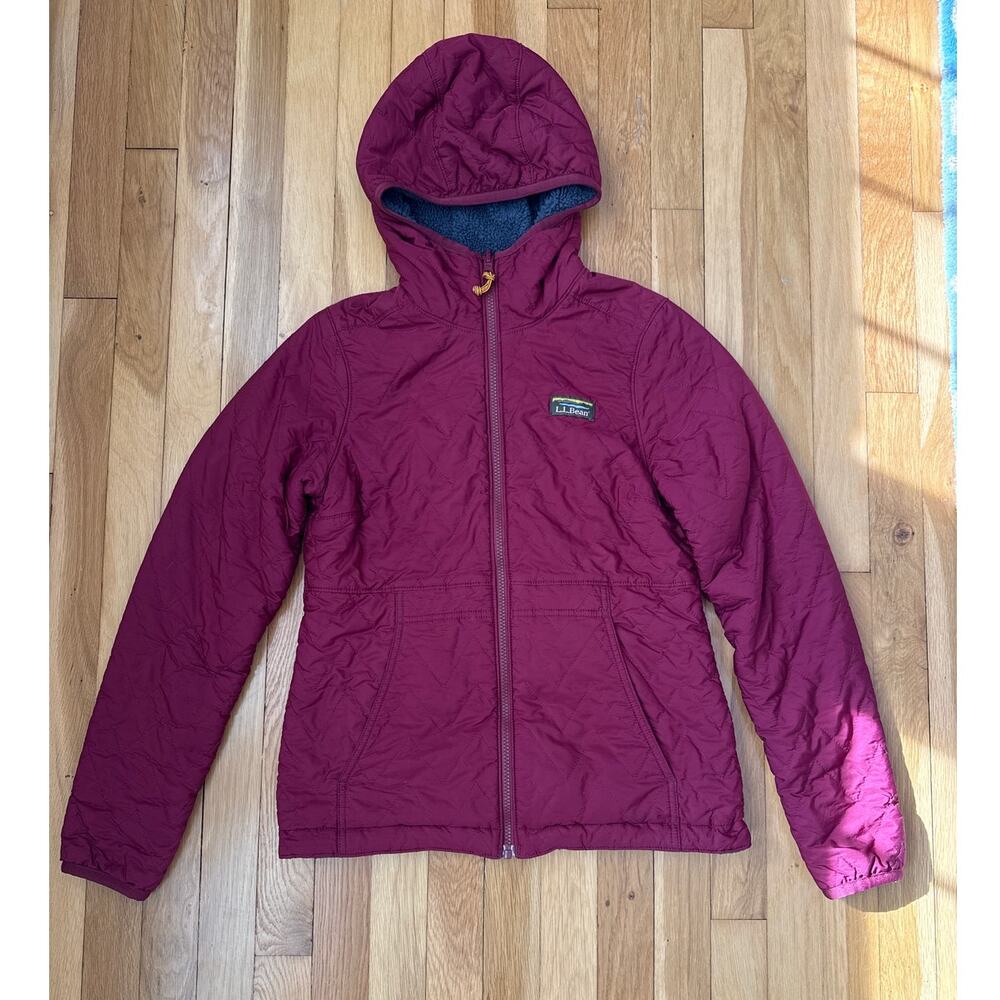 L.L.Bean Burgundy Quilted Gray Sherpa Lined Primaloft Reversible Jacket Size XXS